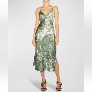 SIMKHAI Eliza Printed Cut-out Midi Slip Dress, Size L, NWT